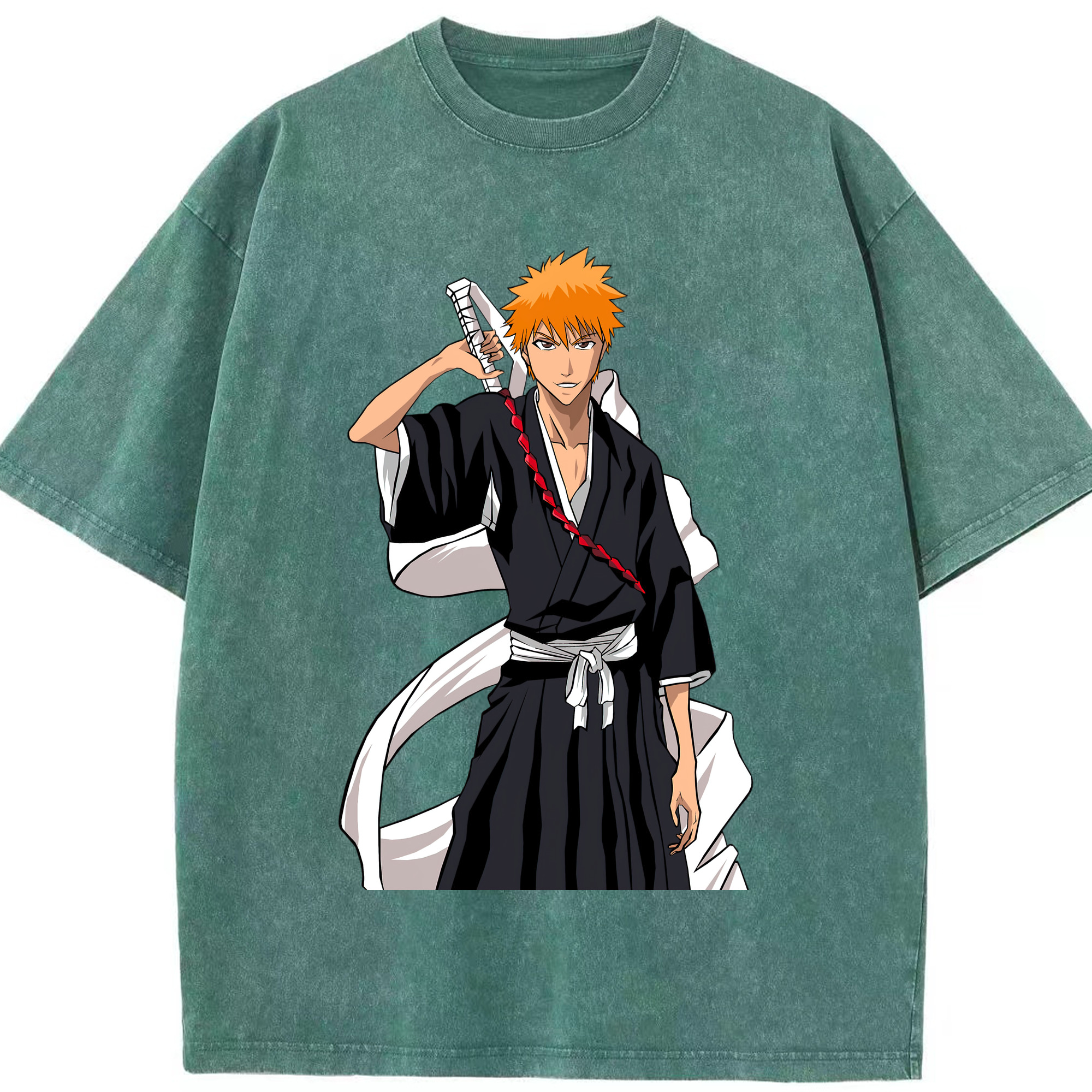 （画像用） ブリーチ 黒崎一護（くろさき いちご）BLEACH Kurosaki Ichigo 綿100% ヴィンテージ風 半袖Tシャツ（フロントプリント）